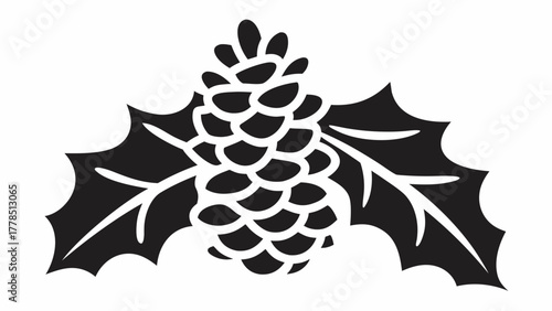 Elegant pinecone and holly berry design brings a festive touch for holiday cards, banners, and seasonal decorations, perfect for Christmas celebrations