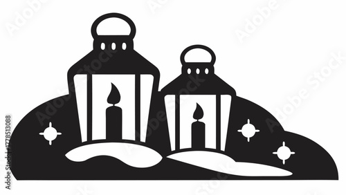 Charming vintage lanterns glowing warmly, a cozy scene for winter celebrations, perfect for holiday cards and seasonal designs, vector illustration