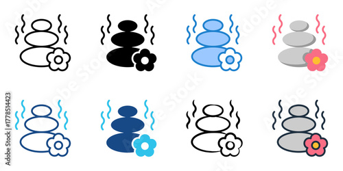 Hot stone massage icon set multiple style collection 
