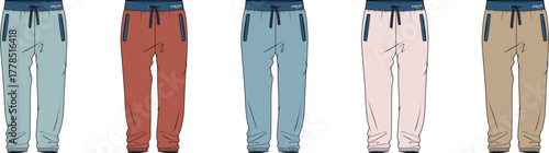 Collection of trendy jogger pants in various colors, featuring design, and style for fashion and sportswear