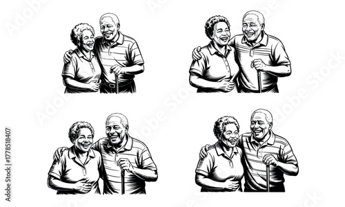 Elderly couple walking together happy old age love illustration
