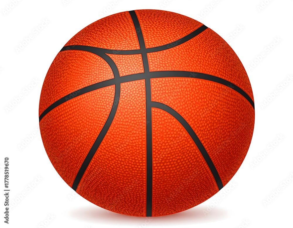 Fototapeta premium Realistic, textured orange and black basketball, centered against white