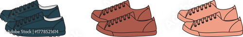 Collection of three different colored low-top sneakers shown from a side view, perfect for fashion or casual wear