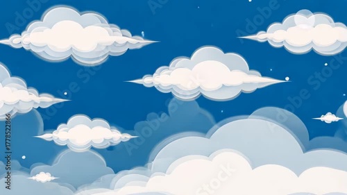 Cartoon Style White Clouds Floating in a Vibrant Blue Sky with Stars Motion Background HD 4K Seamless Loop Footage video