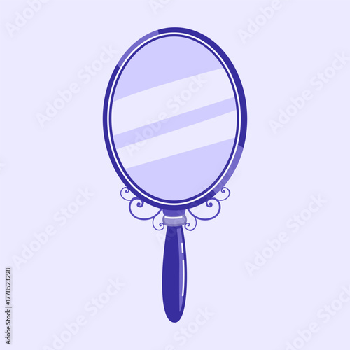 Elegant purple standing mirror illustration representing beauty and self-care theme.