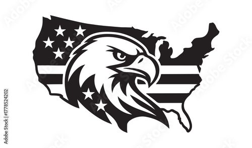 American eagle silhouette overlayed on us map with stars and stripes