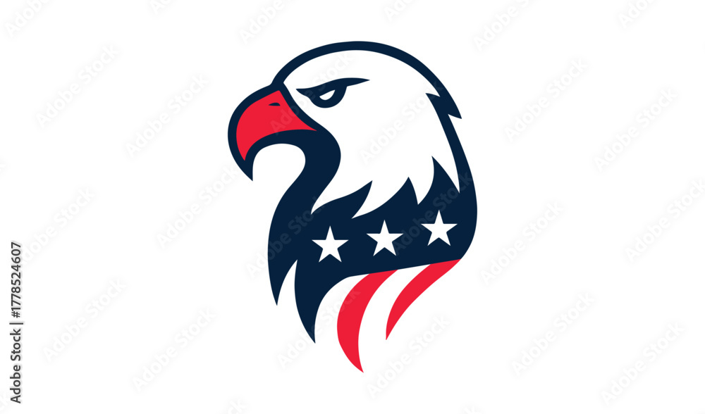 Fototapeta premium Stylized american bald eagle head with stars and stripes