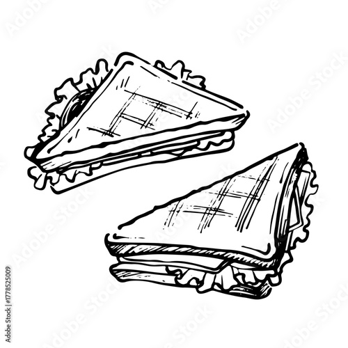 ホットサンドの手書きイラスト　モノクロ