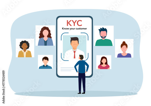 KYC or know your customer with business verifying the identity of its clients concept vector illustration