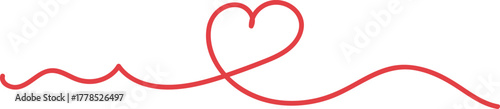 Minimalist continuous red line art forming a heart shape design