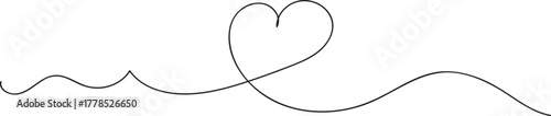 Continuous line art heart shape with flowing wave design
