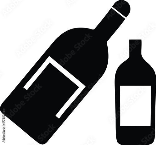 Black silhouette of two bottles, one wine and one spirit, with labels