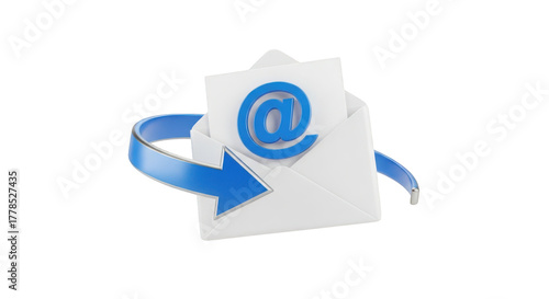 White Envelope with Blue At Symbol and Arrow isolated on a transparent background email
