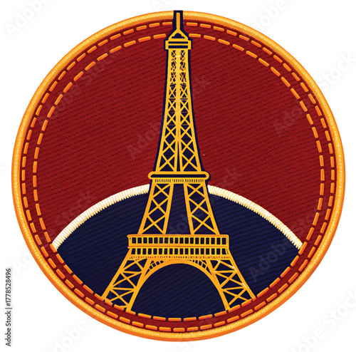 Chic Eiffel Tower emblem for travel brand, Paris tourism souvenir, or souvenir store branding with vintage flair and French culture promotion