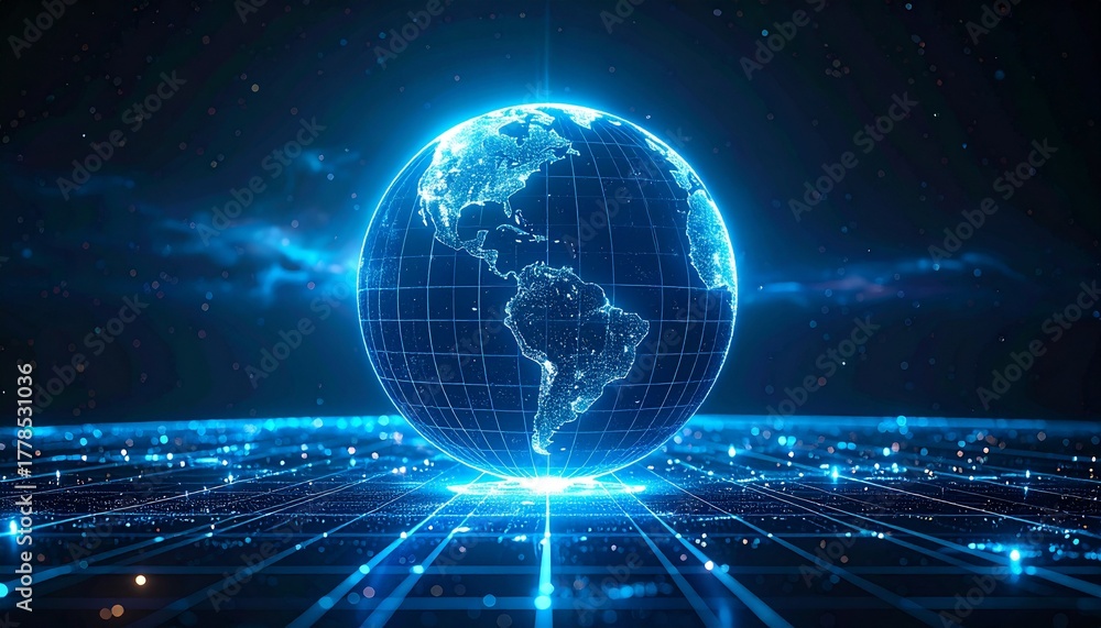 Fototapeta premium Futuristic Digital Globe with Blue Neon Light