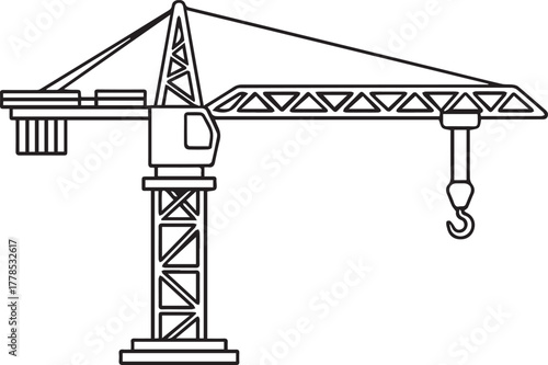 Sleek minimalist construction crane outline perfect for architectural designs, engineering diagrams, or educational materials for construction projects, originally vector