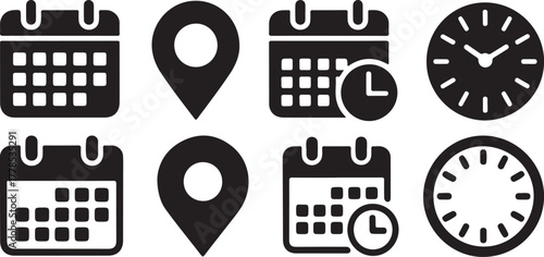 Calendar, clock and location icons
