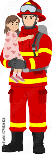 Firefighter Rescues Young Girl,Firefighter with a Little Girl