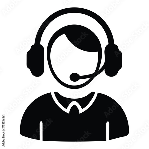 Headset Silhouette Online Support Icon | Headset silhouette representing tutoring help, online educator support, remote teaching and study assistance