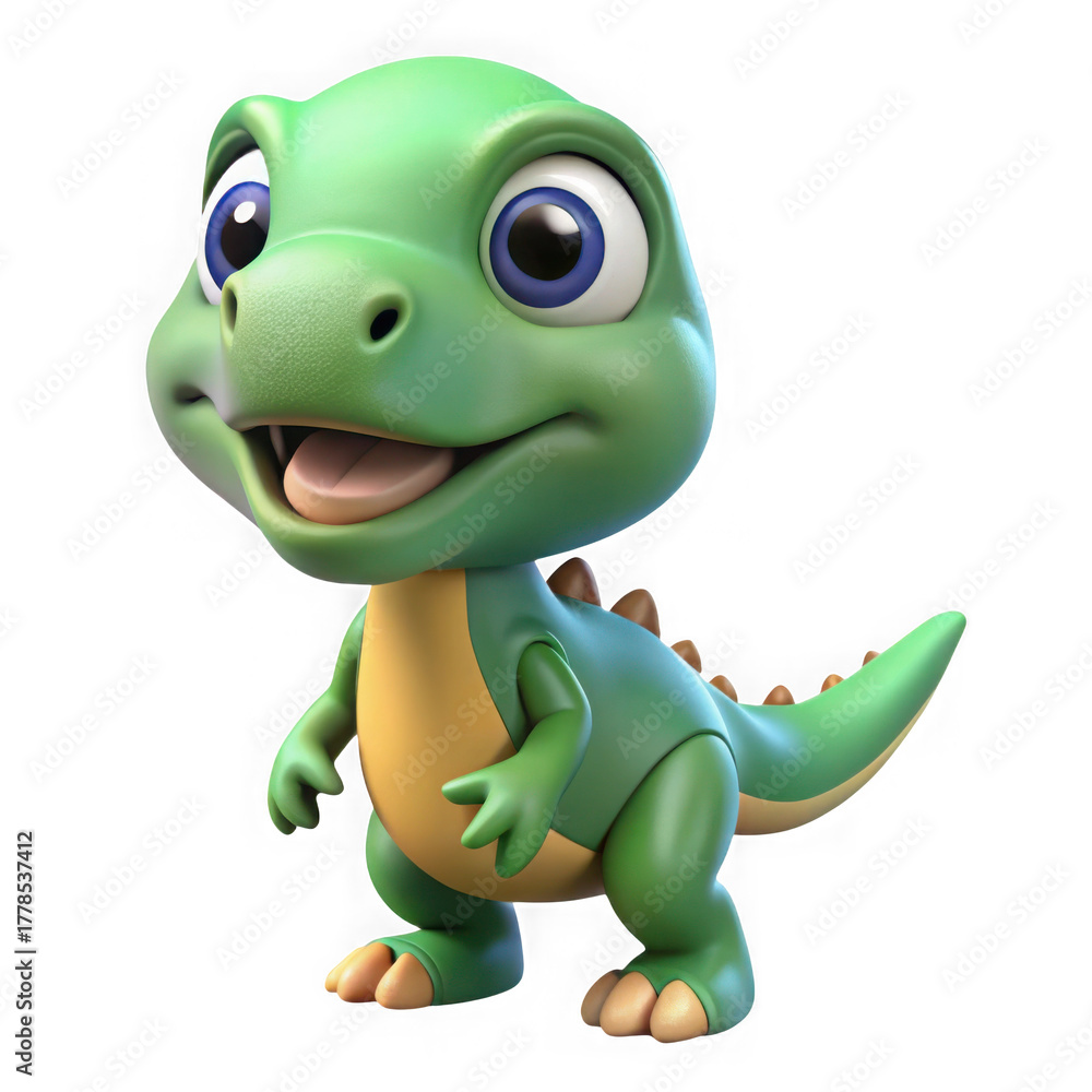 Fototapeta premium Adorable cartoon baby tyrannosaurus rex dinosaur isolated on transparent background