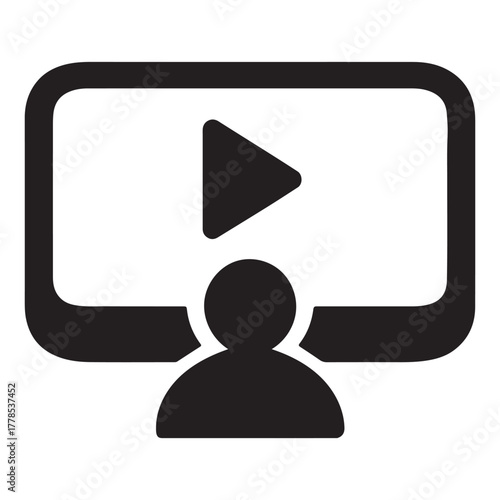 Video Tutorial Silhouette Play Icon | Play button on screen silhouette symbolizing video lessons, tutorials and online course content