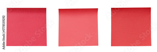 Three red paper squares with texture isolated on a transparent background