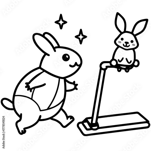 Rabbit running on a treadmill with friend