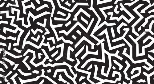 Modern black and white maze pattern for striking backgrounds and dynamic designs, use this bold, geometric style to add a unique visual touch to your projects