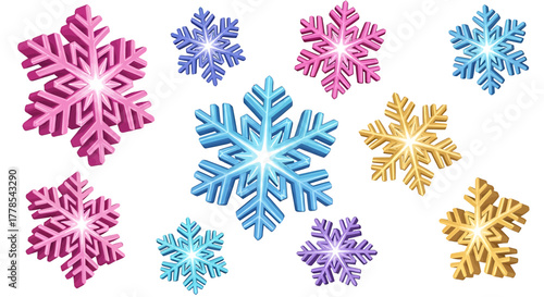 Colorful Snowflake Illustration, Winter Nature, Isolated Graphic, White Background, Top View, GALIH (71).eps Concept