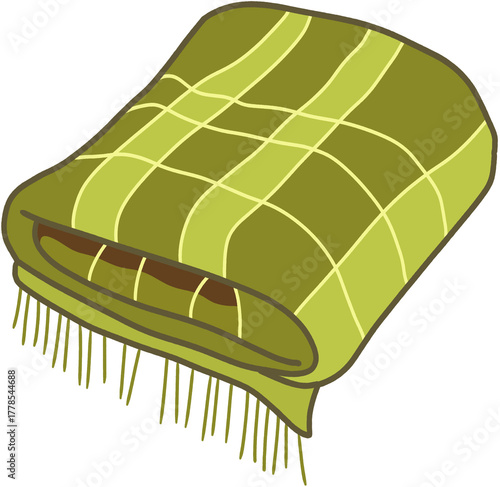 Soft and Warm Folded Olive Green Plaid Blanket Perfect for Cozy Home Decoration and Comfortable Relaxation During Cooler Seasons
