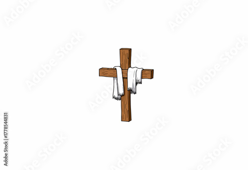 Wooden Cross with Draped White Cloth Symbolizing Spiritual Reflection and Resurrection Signifying Faith and Hope