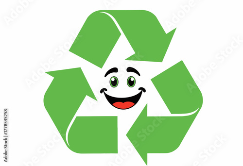 Smiling face surrounded by a vibrant green recycling symbol highlighting eco-friendly practices and environmental conservation