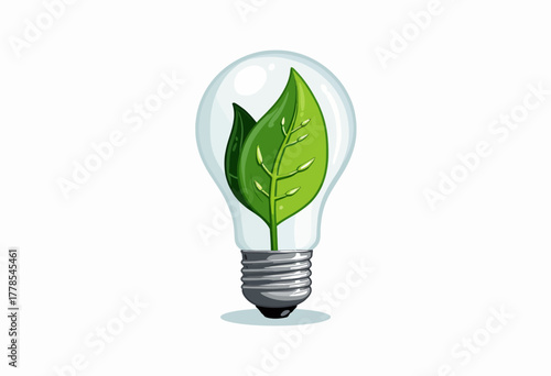 Sustainable Energy Concept Depicted by Green Leaf Inside a Clear Lightbulb Symbolizing Eco-Friendly Innovations and Renewable Power Solutions