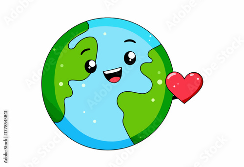 Smiling Earth with Heart Symbolizing Love for the Planet and Environmental Awareness through a Playful and Cute Illustration