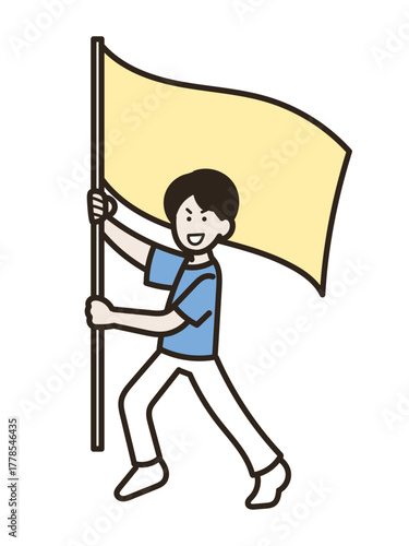 旗をふる男性医師のイラスト