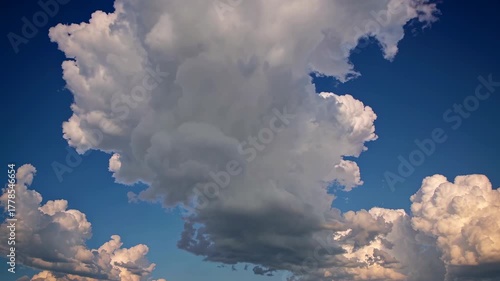 Summer blue skies and developing cumulonimbus clouds