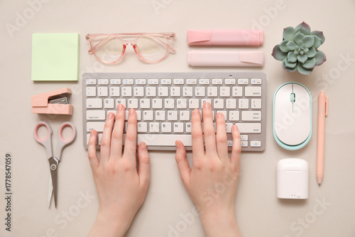 Female hands with computer ...
