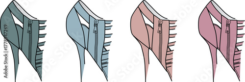 A futuristic collection of stylized high heel shoe icons, showcasing elegant abstract design and color variations for fashion concepts