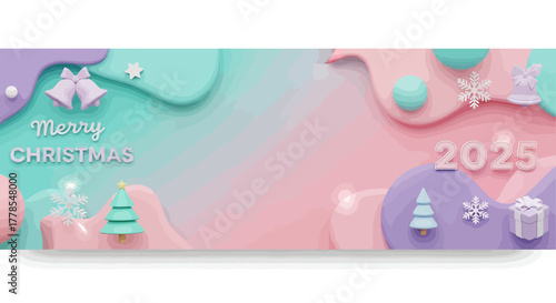 Christmas Banner Illustration, Merry Christmas 2025, Pastel Colors, Festive Decor, Whisk_9f869995aa04c4091c94b6fce59bfbabdr.eps Concept, 3D Style, Holiday Greetings