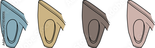 Set of four abstract geometric shapes in varying muted color palettes, showcasing minimalist design principles and modern aesthetics