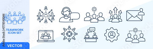 Teamwork and business collaboration icons set