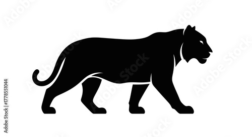 Silhouette of a black panther walking, isolated on white background.
