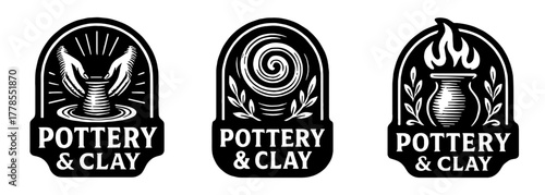 陶芸工房のシンボルアイコンセット、Pottery Workshop Symbol Icon Set