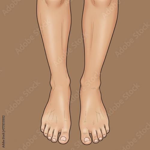 Foot vector for motion graphics. A simple illustration of two human feet with toes and arches facing upwards.