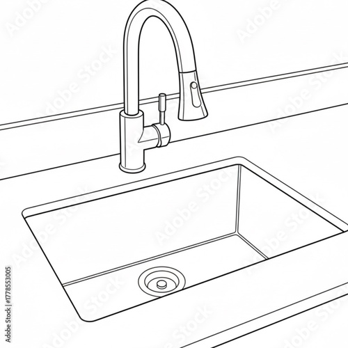 A clean vector of a kitchen sink with deep basins and shiny surface, shown alone