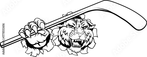 A tiger ice hockey team cartoon animal sports mascot