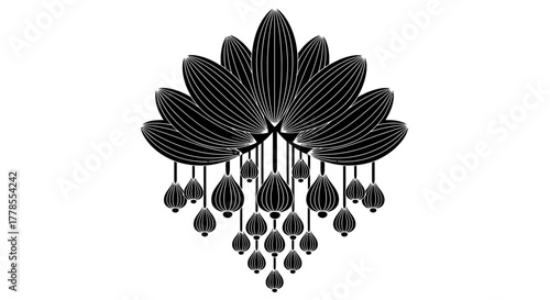 Black and white floral design element vector art illustration
