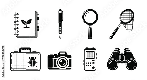 Vector illustration of entomology tools and equipment for study