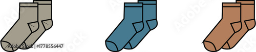 Simple concept illustration featuring various pairs of comfortable everyday socks in a range of colors, ideal for fashion, apparel, and accessory-related graphic design projects