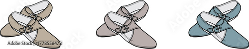 Fashion concept illustration showing a choice of comfortable slip-on shoes in three different colorways for a versatile wardrobe